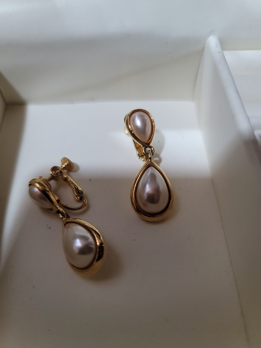 Napier Gold-Tone Pink Pearl Teardrop Clip-On Earrings